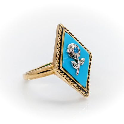 9ct Yellow Gold Turquoise Diamond-Shaped Ring
