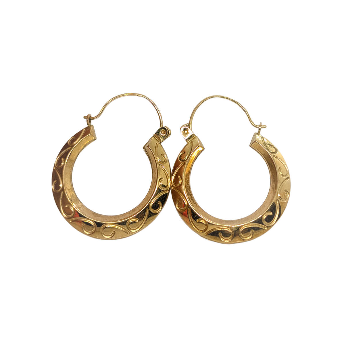 9ct Yellow Gold Swirl Design Hoop Earrings
