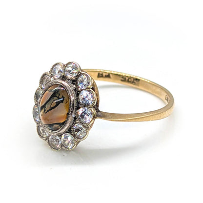 9ct Yellow Gold Cluster Ring with Moss Agate and White Topaz