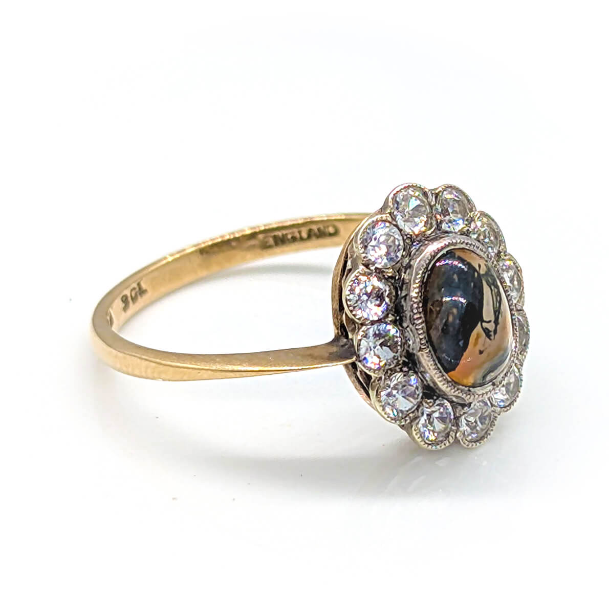 9ct Yellow Gold Cluster Ring with Moss Agate and White Topaz