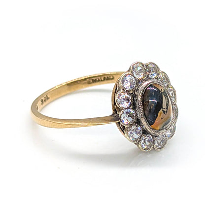 9ct Yellow Gold Cluster Ring with Moss Agate and White Topaz