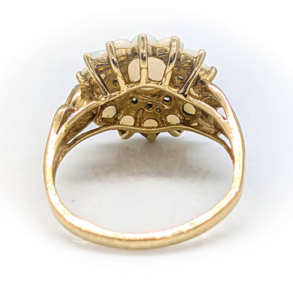 9ct Yellow Gold Halo Cluster Ring with Opals and Diamonds