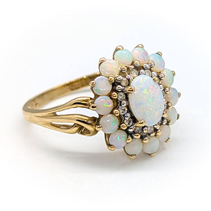 9ct Yellow Gold Halo Cluster Ring with Opals and Diamonds