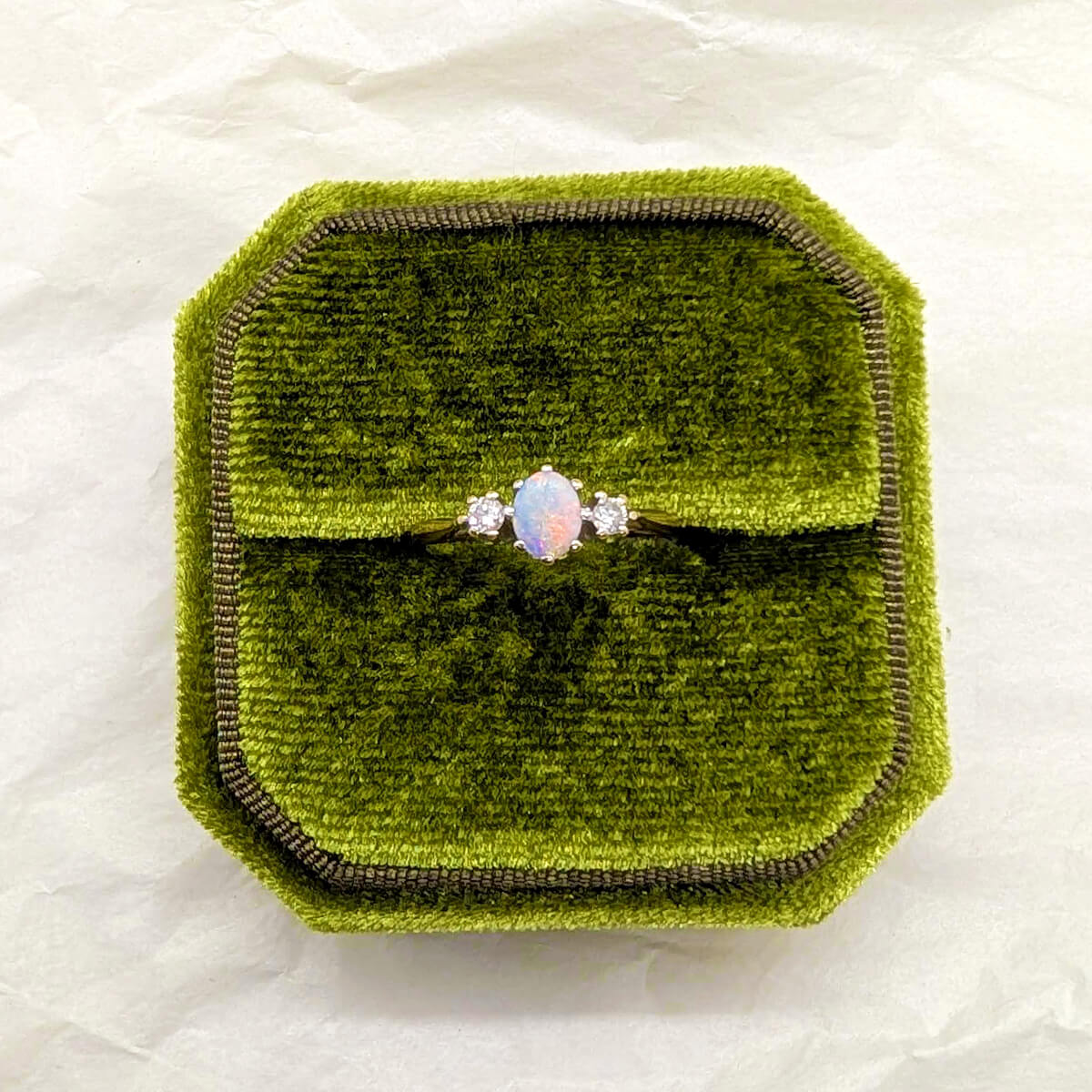 9ct Yellow Gold Opal and Diamond Trilogy Ring