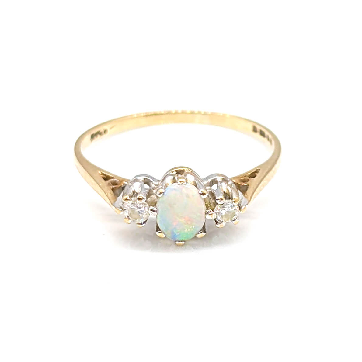 9ct Yellow Gold Opal and Diamond Trilogy Ring