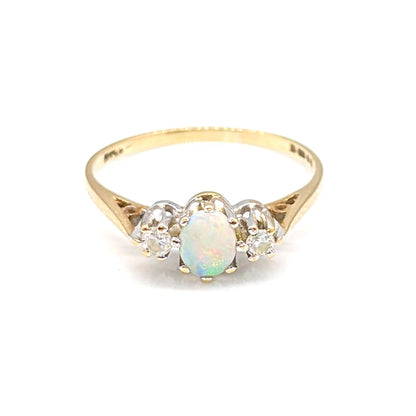 9ct Yellow Gold Opal and Diamond Trilogy Ring