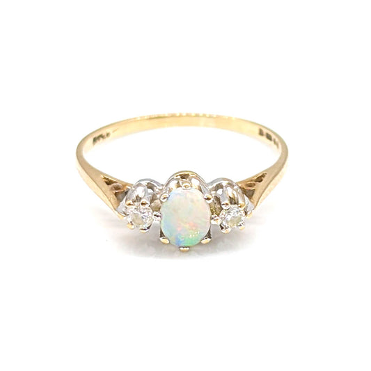9ct Yellow Gold Opal and Diamond Trilogy Ring