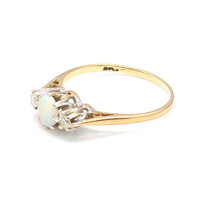 9ct Yellow Gold Opal and Diamond Trilogy Ring