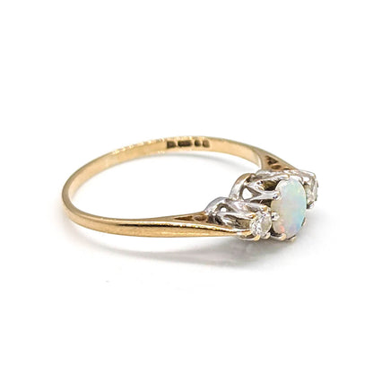 9ct Yellow Gold Opal and Diamond Trilogy Ring