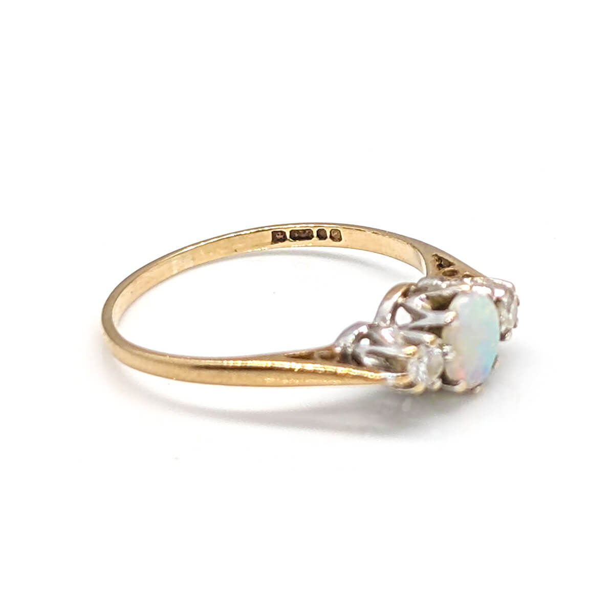 9ct Yellow Gold Opal and Diamond Trilogy Ring