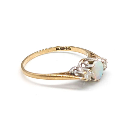 9ct Yellow Gold Opal and Diamond Trilogy Ring