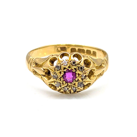 18ct Yellow Gold Daisy Cluster with Ruby and Diamonds