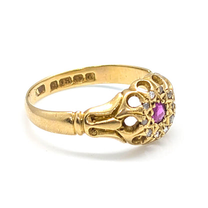 18ct Yellow Gold Daisy Cluster with Ruby and Diamonds