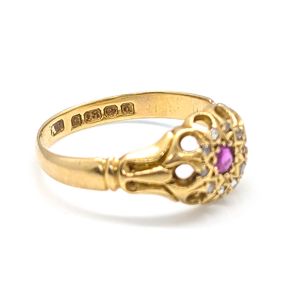 18ct Yellow Gold Daisy Cluster with Ruby and Diamonds