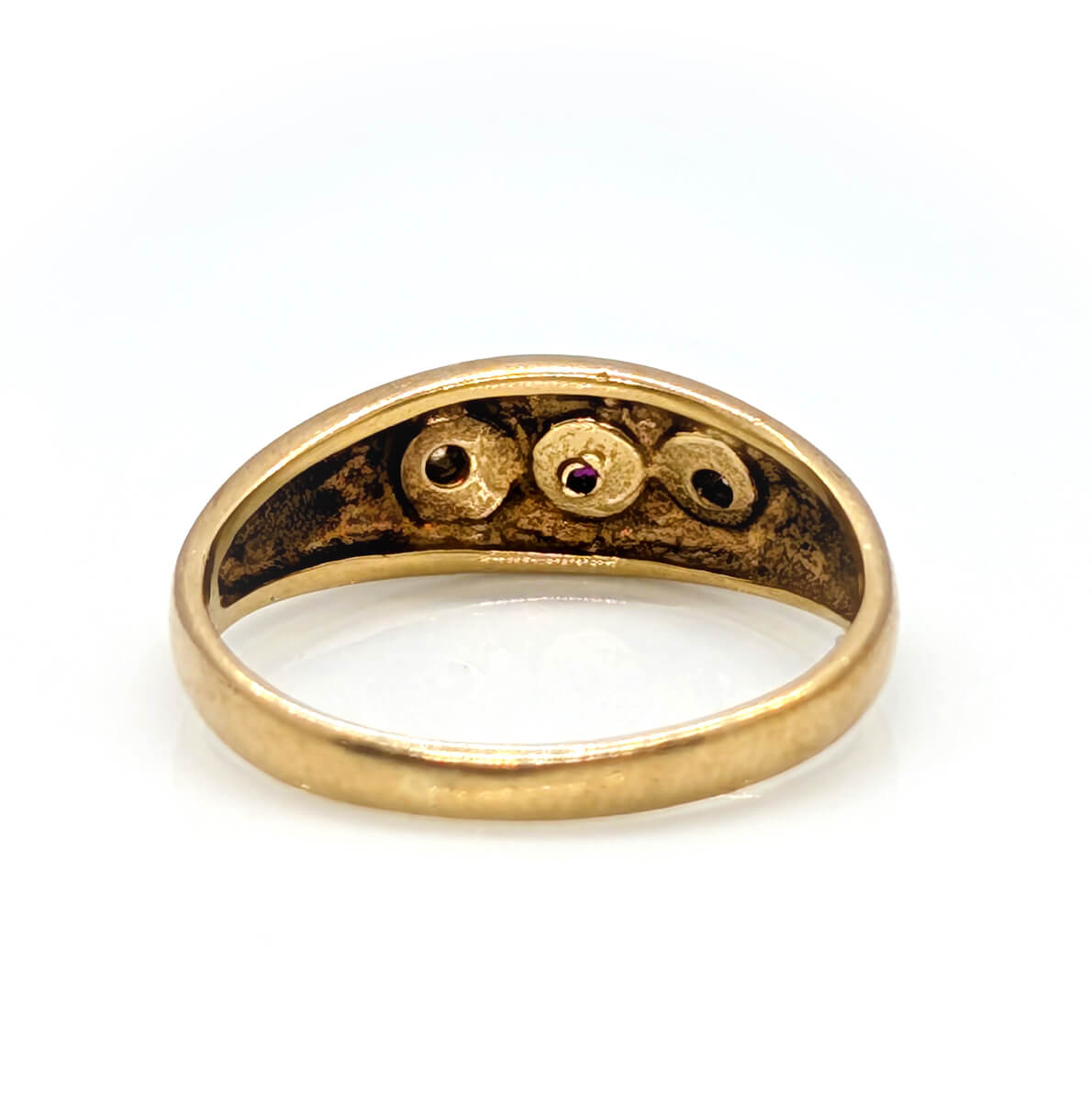 9ct Yellow Gold Star Set Trilogy Ring with Ruby and Diamonds