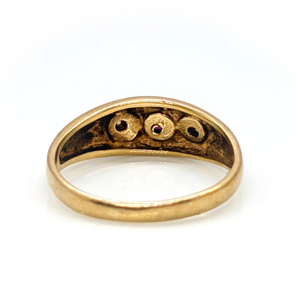 9ct Yellow Gold Star Set Trilogy Ring with Ruby and Diamonds