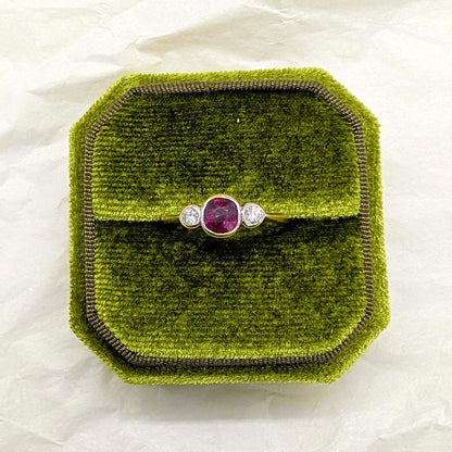 18ct Yellow Gold and Platinum Art Deco Ruby Diamond Trilogy Ring