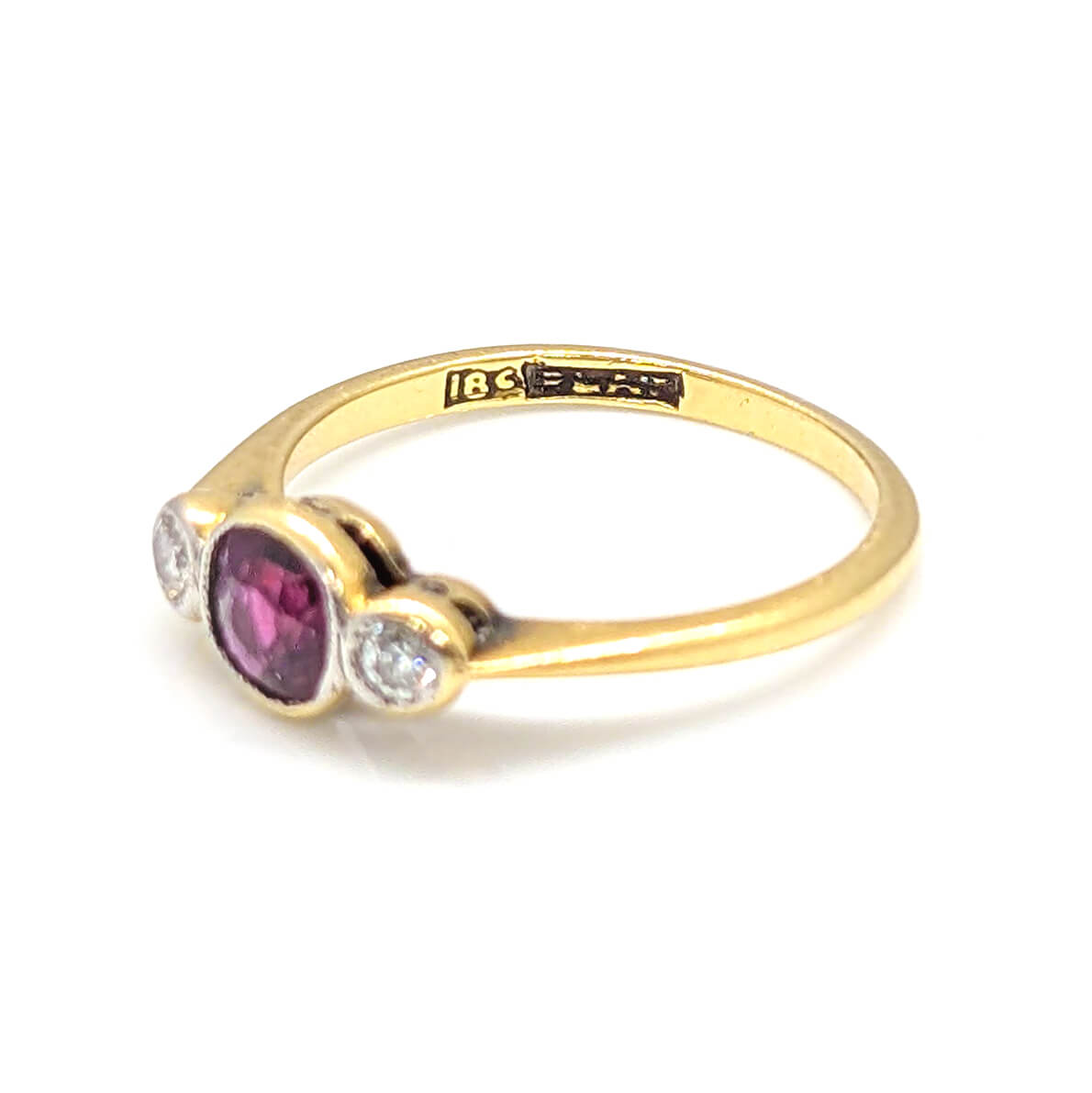 18ct Yellow Gold and Platinum Art Deco Ruby Diamond Trilogy Ring