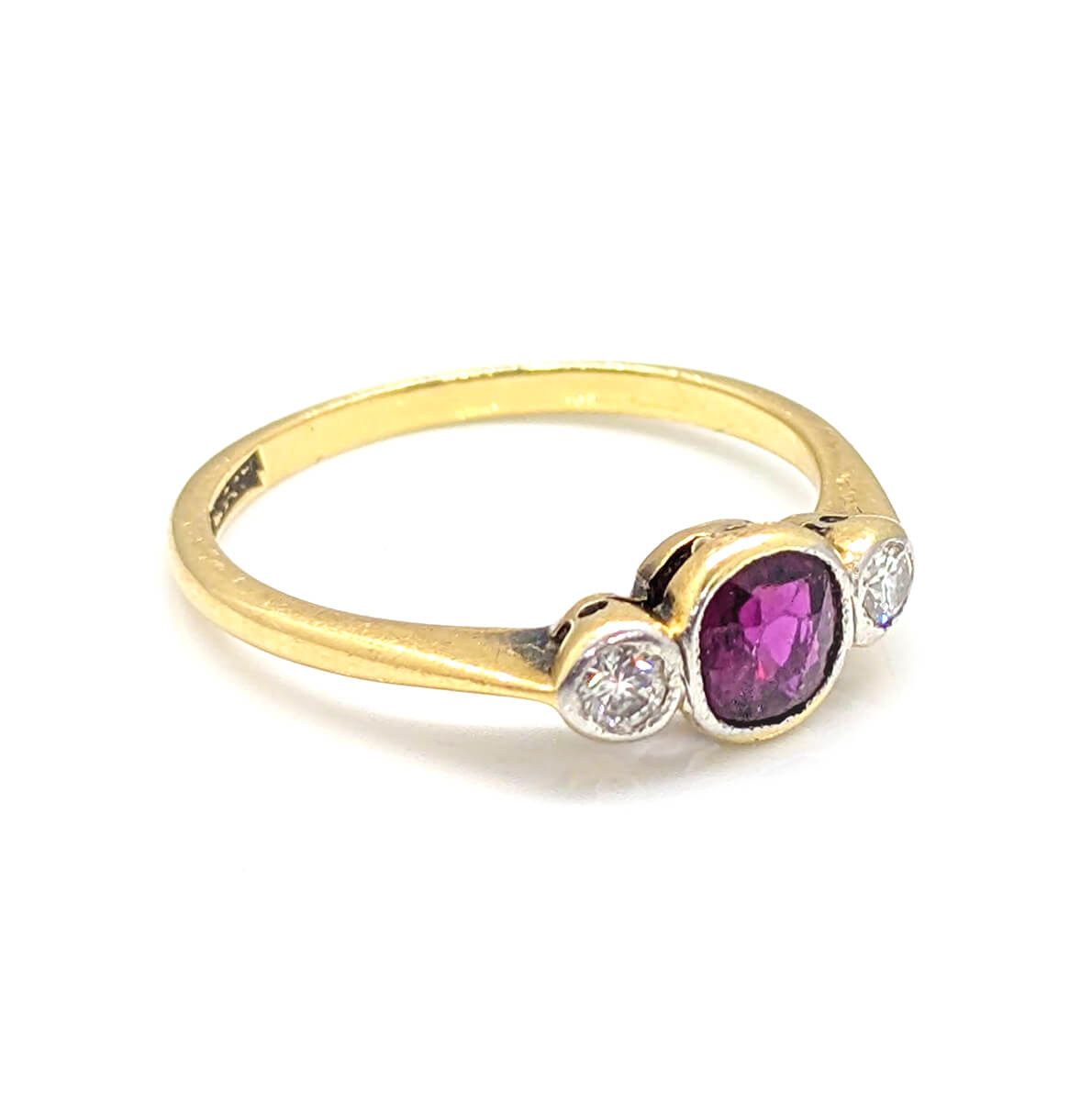 18ct Yellow Gold and Platinum Art Deco Ruby Diamond Trilogy Ring