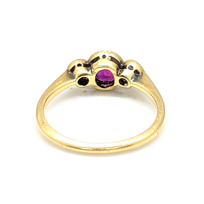 18ct Yellow Gold and Platinum Art Deco Ruby Diamond Trilogy Ring
