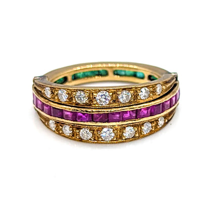 18ct Yellow Gold Swivel Ring with Rubies, Emeralds and Diamonds