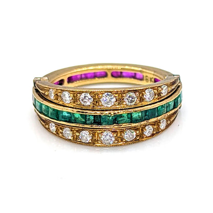 18ct Yellow Gold Swivel Ring with Rubies, Emeralds and Diamonds
