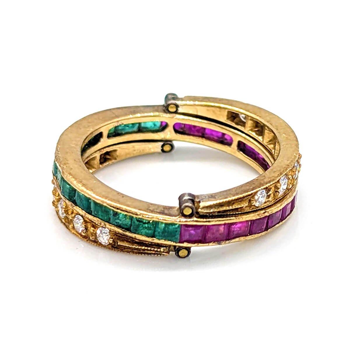 18ct Yellow Gold Swivel Ring with Rubies, Emeralds and Diamonds