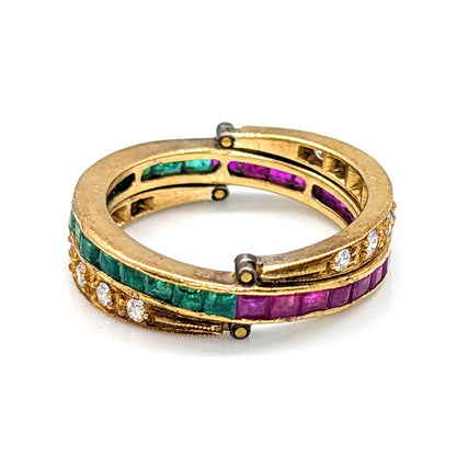 18ct Yellow Gold Swivel Ring with Rubies, Emeralds and Diamonds