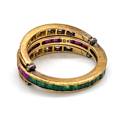 18ct Yellow Gold Swivel Ring with Rubies, Emeralds and Diamonds