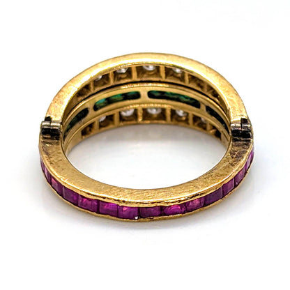 18ct Yellow Gold Swivel Ring with Rubies, Emeralds and Diamonds