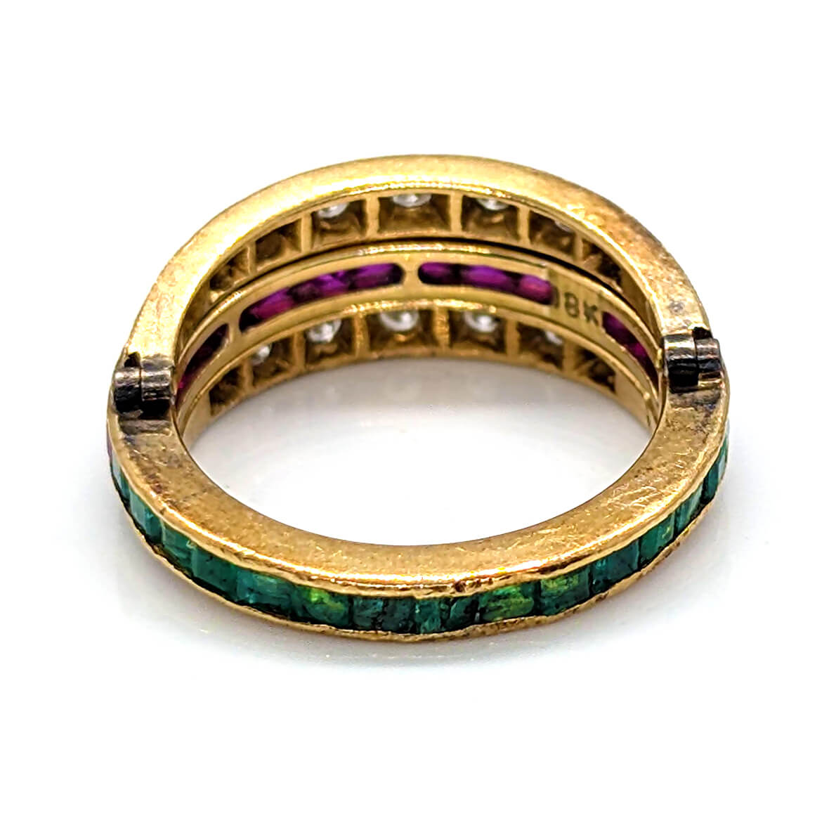18ct Yellow Gold Swivel Ring with Rubies, Emeralds and Diamonds