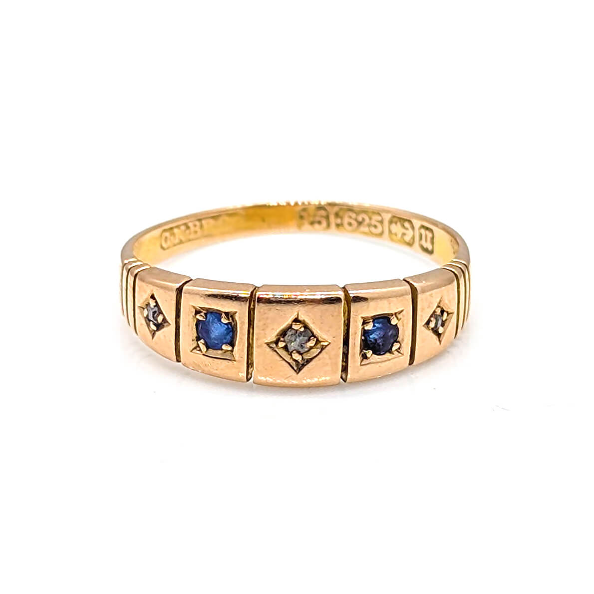 15ct Yellow Gold Sapphire and Diamond Starburst Ring