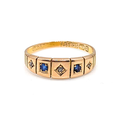 15ct Yellow Gold Sapphire and Diamond Starburst Ring