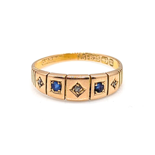 15ct Yellow Gold Sapphire and Diamond Starburst Ring