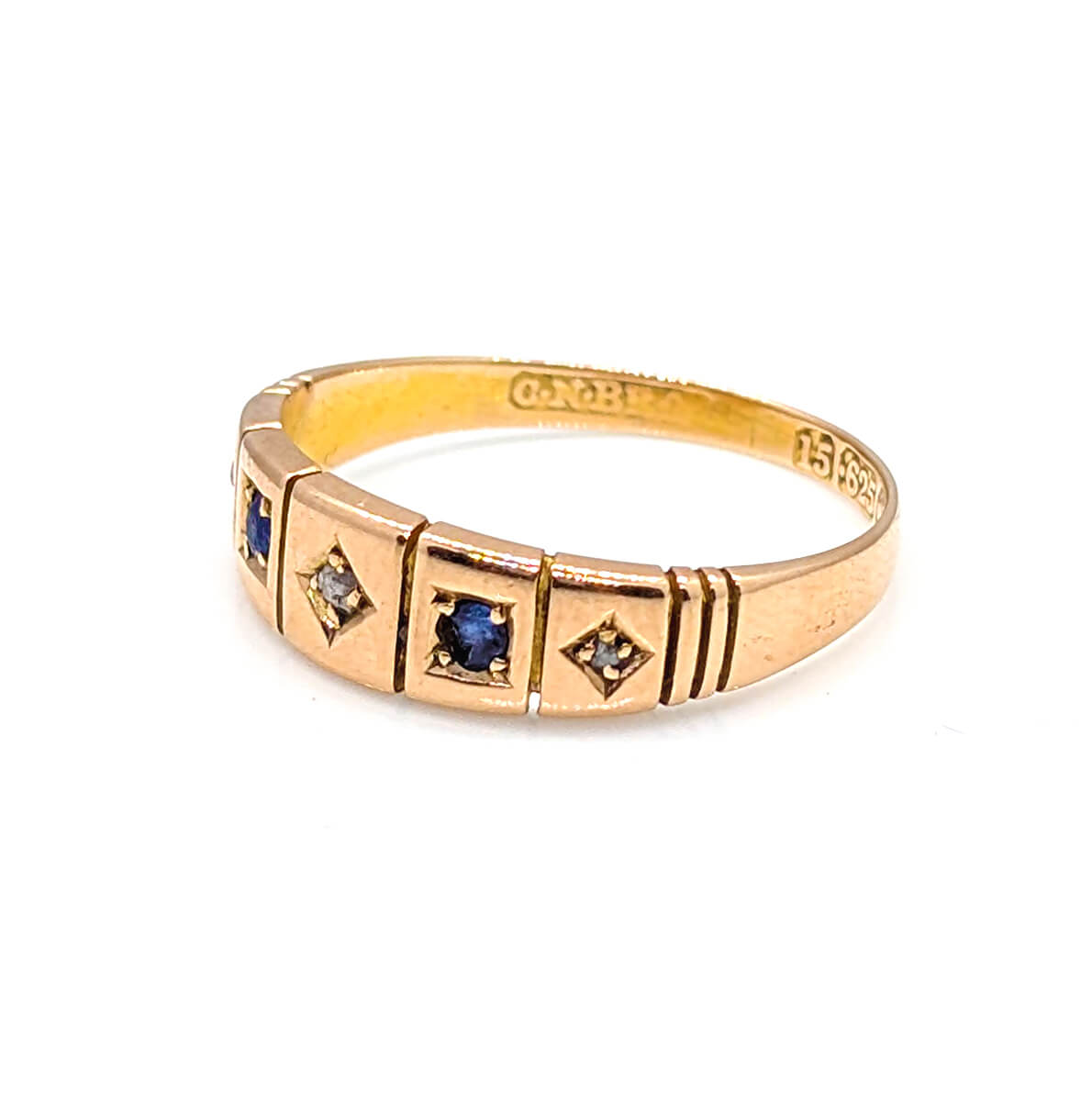 15ct Yellow Gold Sapphire and Diamond Starburst Ring