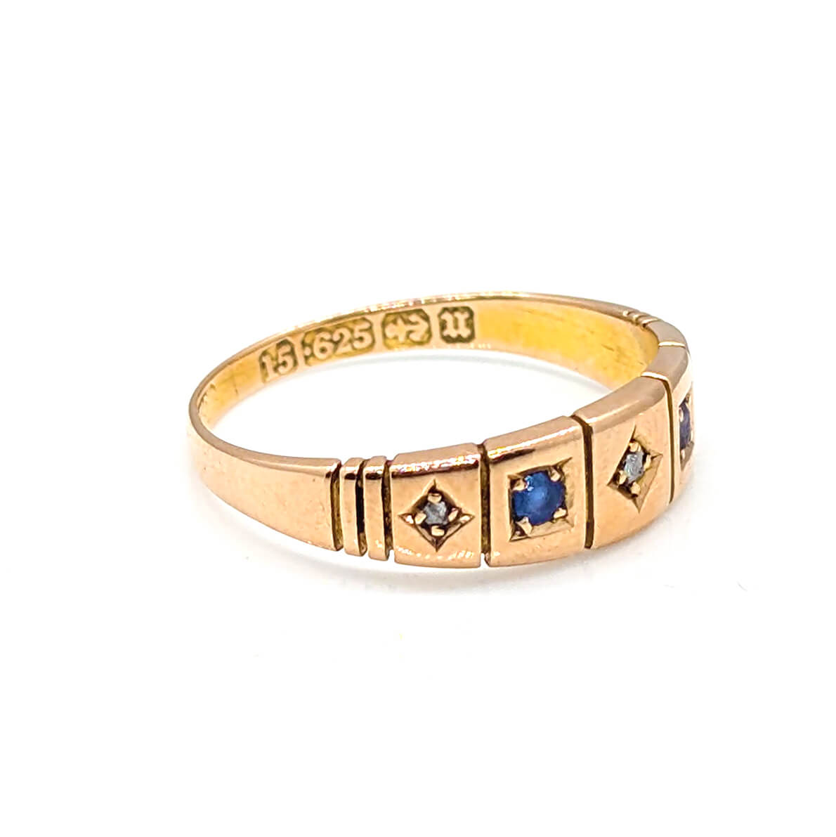 15ct Yellow Gold Sapphire and Diamond Starburst Ring