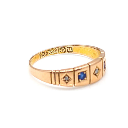 15ct Yellow Gold Sapphire and Diamond Starburst Ring