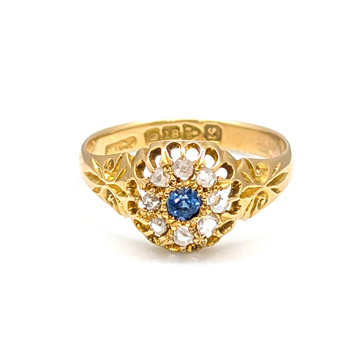 18ct Yellow Gold Daisy Cluster with Sapphire and Diamonds