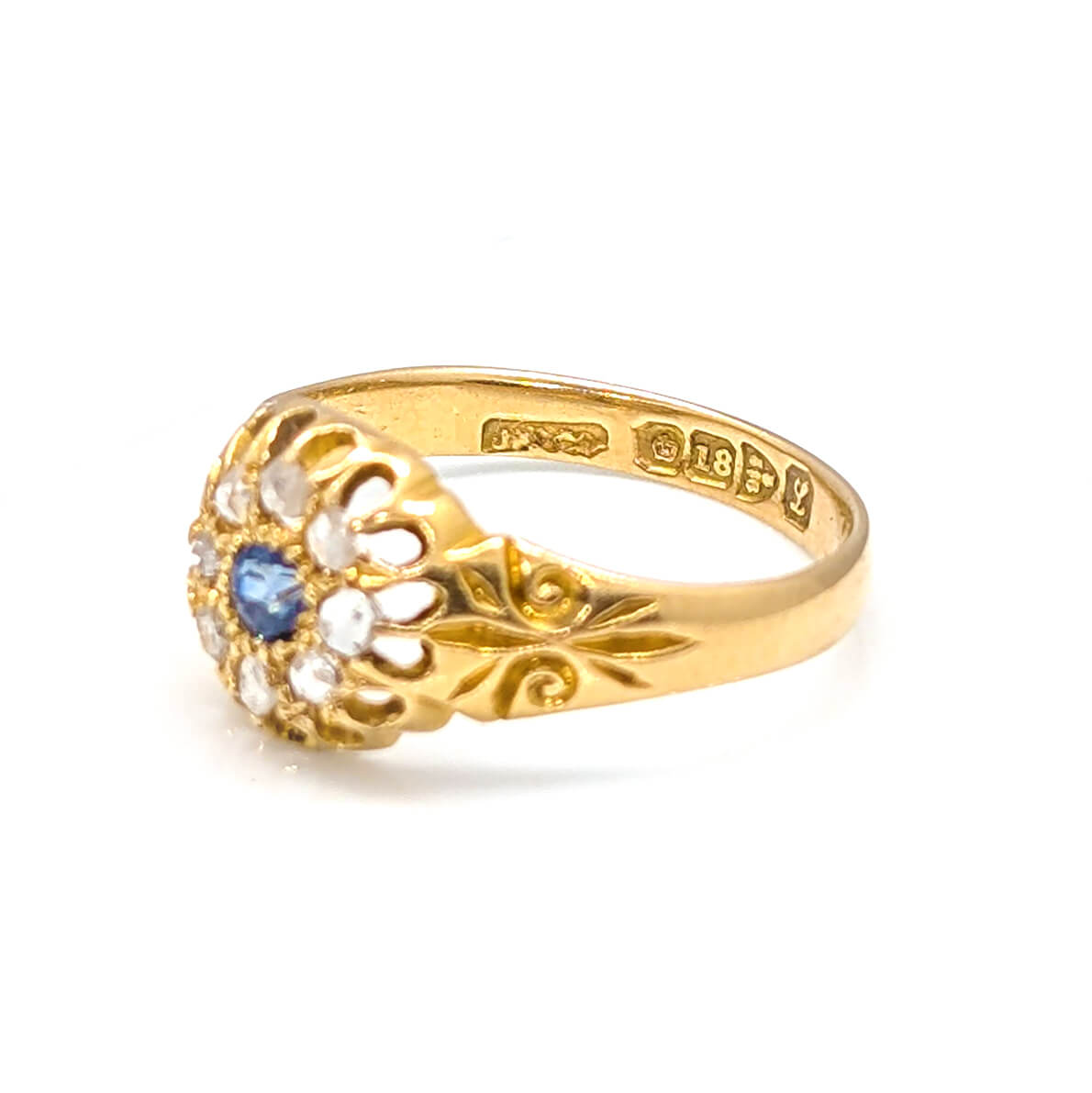 18ct Yellow Gold Daisy Cluster with Sapphire and Diamonds