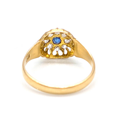 18ct Yellow Gold Daisy Cluster with Sapphire and Diamonds
