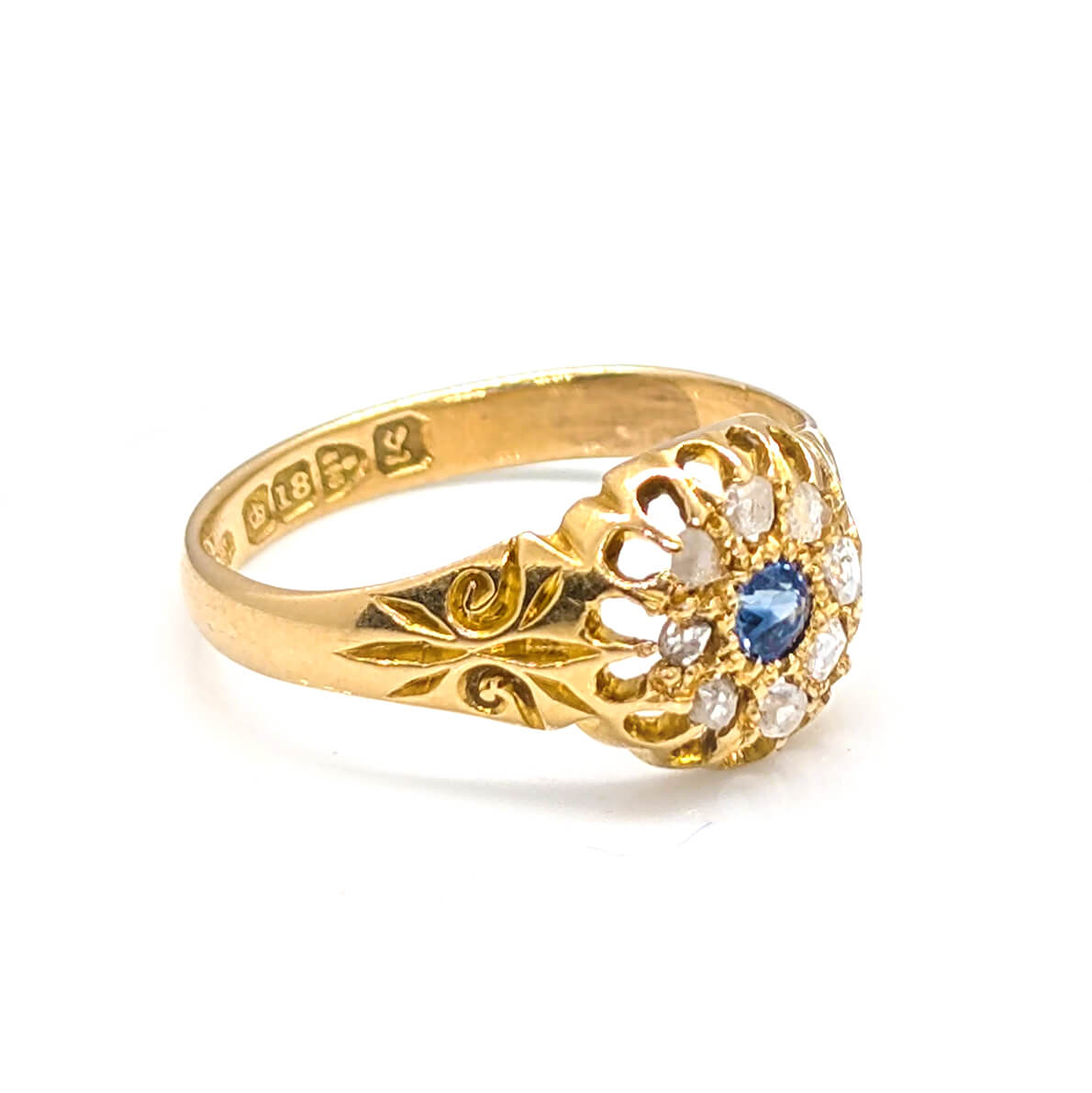 18ct Yellow Gold Daisy Cluster with Sapphire and Diamonds