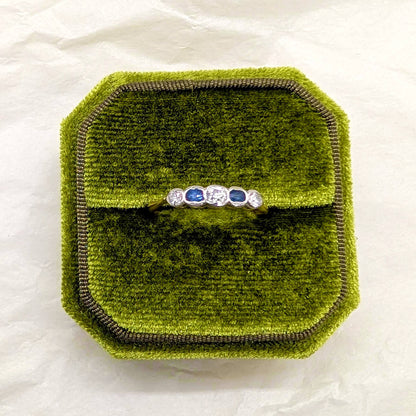 Antique 18ct Yellow Gold and Platinum Stacking Ring with Sapphire and Diamonds