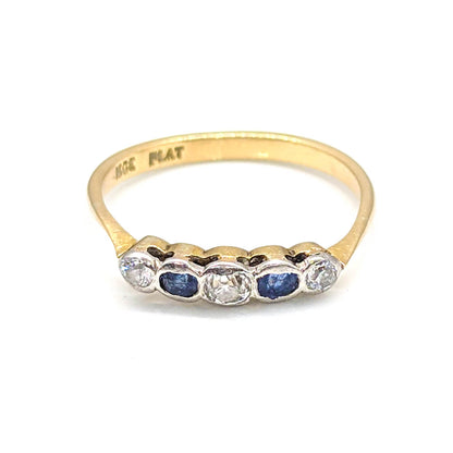 Antique 18ct Yellow Gold and Platinum Stacking Ring with Sapphire and Diamonds