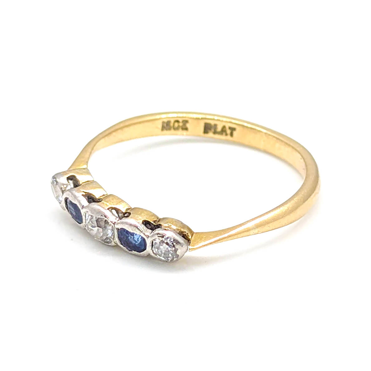 Antique 18ct Yellow Gold and Platinum Stacking Ring with Sapphire and Diamonds