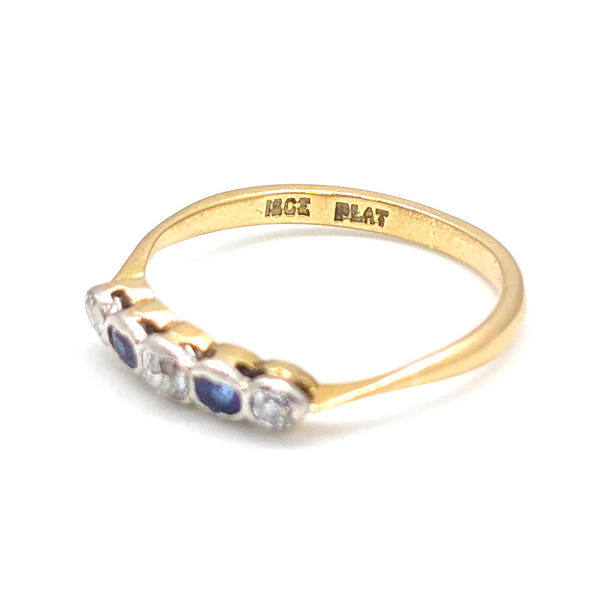 Antique 18ct Yellow Gold and Platinum Stacking Ring with Sapphire and Diamonds