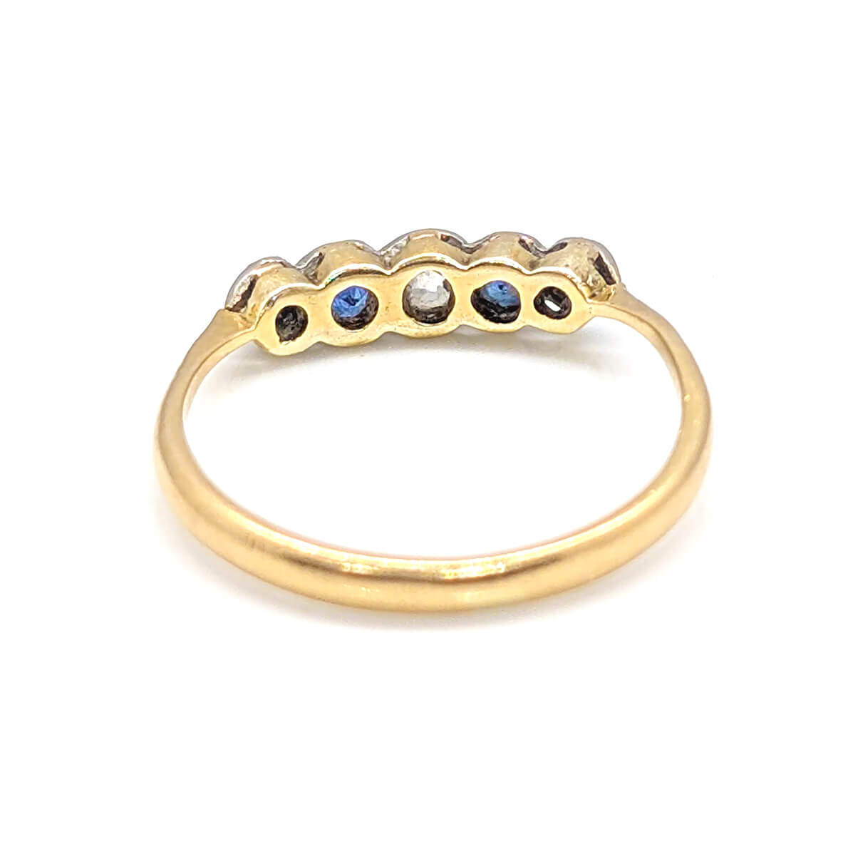 Antique 18ct Yellow Gold and Platinum Stacking Ring with Sapphire and Diamonds
