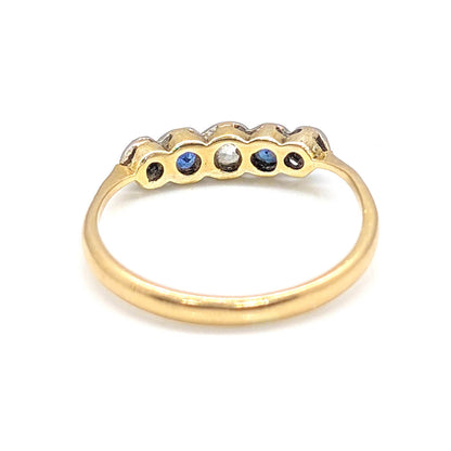 Antique 18ct Yellow Gold and Platinum Stacking Ring with Sapphire and Diamonds