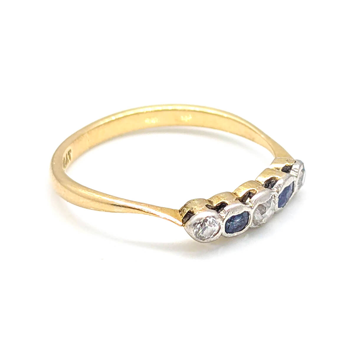 Antique 18ct Yellow Gold and Platinum Stacking Ring with Sapphire and Diamonds