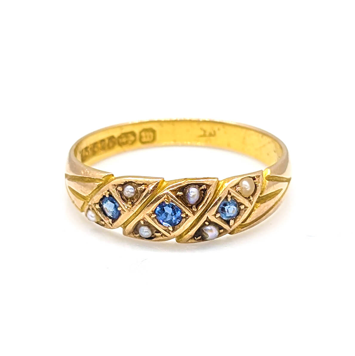 15ct Yellow Gold Sapphire and Pearl Ring