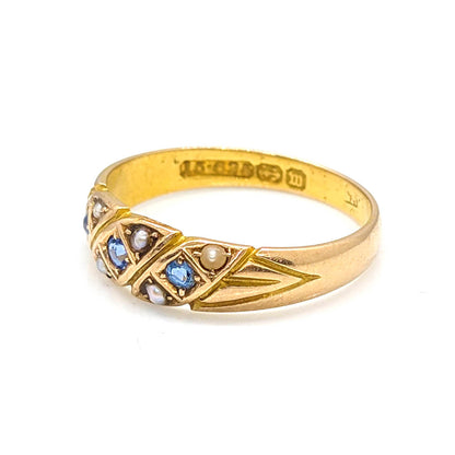 15ct Yellow Gold Sapphire and Pearl Ring